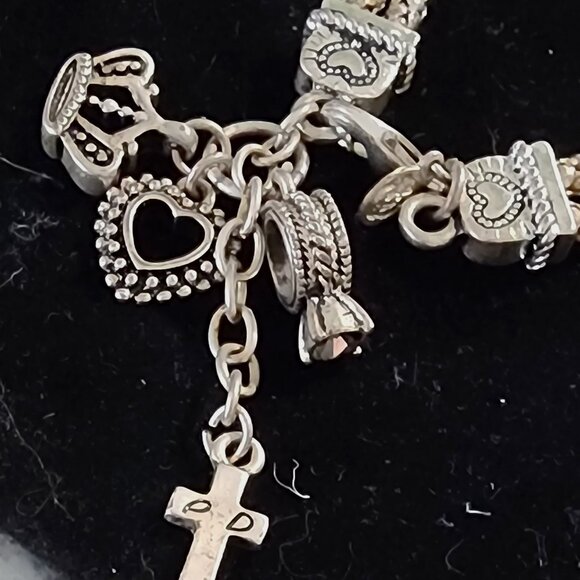 Premier Designs Double Strand Silver Charm Bracelet Pre-owned Excellnt Condition - Picture 2 of 9